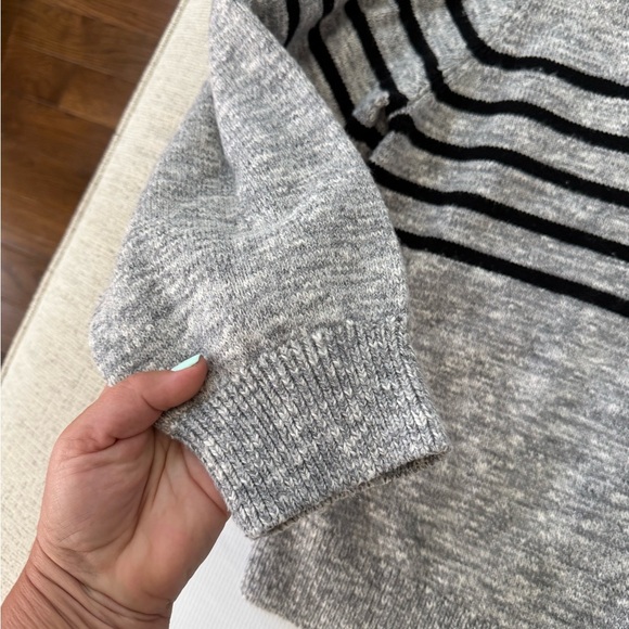 Chic Gray and Black Striped Women's Crewneck Sweater - Picture 5 of 8